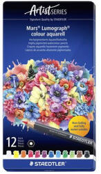 STAEDTLER Akvarell színes ceruza készlet, hatszögletű, fémdobozos, STAEDTLER "Mars® Lumograph® 104", 12 különböző szín (104 M12)