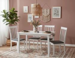 Malaezia Set masa living si bucatarie Bali, MDF, 112x72x74 cm si 4 scaune Houston, lemn masiv, tapiterie stofa, 100 kg, alb (S4182, 4184)