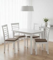Malaezia Set masa living si bucatarie Bali, MDF, 112x72x74 cm si 4 scaune Montreal, lemn masiv, tapiterie stofa, 100 kg, alb (S4182,4185x4)