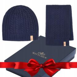WITTCHEN Unisex téli szett, sapka és sál, sötétkék, Wittchen 101-SF-007-7 (101-SF-007-7)