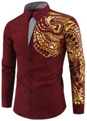  MD bordó férfi ing, Size M, 100% pamut, arany spray tetoválás (bordowa koszula)