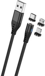 Maxlife töltőkábel 3in1, usb - type-c/lightning/microusb, 100cm, mágneses, fekete (MXUC-02)