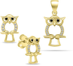 Brilio Silver Játékos, aranyozott ékszerkészlet cirkónium kővel Bagoly SET224Y (medál, fülbevaló)