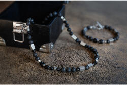 Lampglas Férfi nyaklánc Cryptic Darkness Lampglas gyöngyökkel és lávakővel NFM11