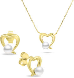 Brilio Silver Romantikus aranyozott ékszerkészlet gyöngyökkel SET234Y (fülbevaló, nyaklánc)