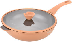  Wok Serpenyő Nyomásöntésű Alumíniumból és Kerámia Bevonattal, üveg Fedővel - 30 Cm - Zg-acs 08 Teracotta