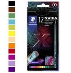 STAEDTLER Színes ceruza készlet, STAEDTLER Norix 186, 12 különböző szín, X-treme cool és innovatív fekete ceruza design (186 C12)