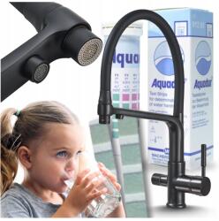 Ari Háromutas Konyhai Csaptelep, kihúzható csővel, fekete, réz (Bateria Kuchenna Trójdrożna Flexible)