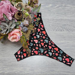 Turbó Varrat nélküli TANGA fekete SZÍVECSKE mintás L 80559