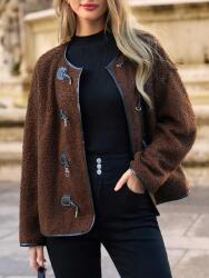 Shein Barna Pulóver, műbőr részletek, Size 38