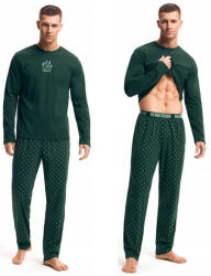 Henderson Férfi Pizsama, 100% Pamut, zöld, Size 3XL, hosszú nadrággal (43478-59X-M)