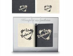 Koney Törölköző Szett, Nagymamának és Nagypapának, hímzett, dobozban (4_BDK_ecru-grafit)