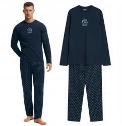 Henderson Férfi Pizsama, 3XL, 100% pamut, sötétkék (43478-59X)