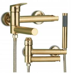 Ari Kádtöltő csaptelep, zuhannyal, arany, falra szerelhető, sárgaréz, összecsukható kifolyó (Bateria Wannowa Naścienna 02)