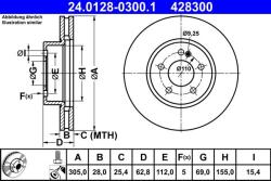 ATE Disc frana fata Mercedes Clasa C W205/A205 ATE 24.0128-0300.1 (24.0128-0300.1)