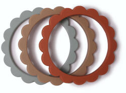 mushie Virágos rágóka - halvány türkiz-bézs-klementin