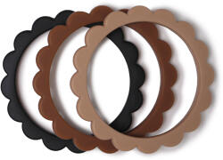 mushie Virágos rágóka - fekete-karamell-bézs