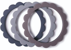 mushie Virágos rágóka - acélkék-elefánt-galambszürke