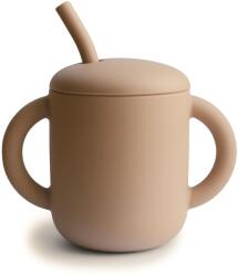 Mushie Szilikon szívószálas itatópohár - bézs