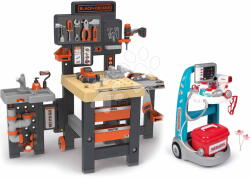 Smoby Set atelier de lucru cu trei părți și cărucior medical Black&Decker Mega Center Smoby cu sunete și lumini (SM360726-18) Set bricolaj copii