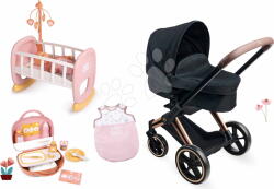 Corolle Set cărucior combinație triplă cu leagăn pentru păpușă Cybex Black 3in1 Pram Corolle și sac de dormit cu valiză (CO141870-2)