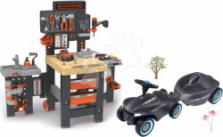 Smoby Set atelier de lucru cu trei părți și babytaxiu Anthrazit Black&Decker Mega Center Smoby cu sunete și remorcă (SM360726-25) Set bricolaj copii
