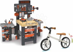 Smoby Set atelier de lucru cu trei părți și babytaxiu de echilibru Black&Decker Mega Center Smoby cu construcție metalică extra ușoară (SM360726-23) Set bricolaj copii