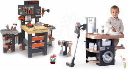 Smoby Set atelier de lucru cu trei părți și spălătorie Black&Decker Mega Center Smoby cu aspirator electronic și fier de călcat electronic (SM360726-11) Set bricolaj copii