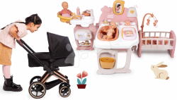 Corolle Set cărucior combinație triplă pentru păpușă Cybex Black 3în1 Pram Corolle cu căsuță bucătărie dormitor și baie (CO141870-9)