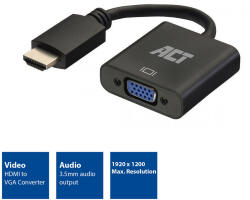 ACT HDMI / VGA D-sub + 3.5mm jack audio adapter kábel 0.23m fekete ACT (AC7535)