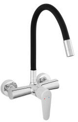 FERRO Algeo fali mosogató csaptelep, flexibilis fekete kifolyóval, króm (BAG5UFB)