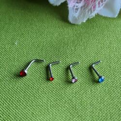  FÜL45 - Platina színű mini köves beszúrós L alakú fülbevaló