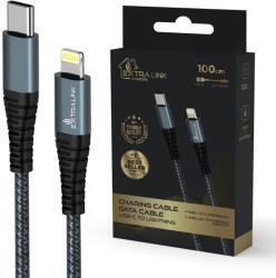 Extralink Adatkábel, Extralink, USB-C - Lightning, 27 W, 100 cm, Fekete