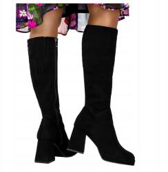 Casu női bőr kozák csizma, fekete, tömbsarok, Size 37 (09190/19/00/00/001)