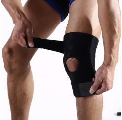 SPOWERTS Térdrögzítő, állítható, rugalmas, térdkalács- és oldaltámasztással, gélkoronggal fekete
