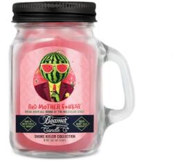 Beamer Candle Smoke Killer illatgyertya üvegedényben, füllel és fém kupakkal - Red Mother F*k3r - kicsi (BC-7427)