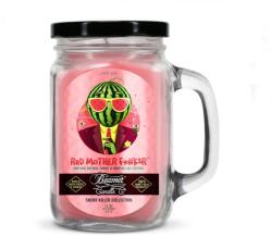 Beamer Candle Smoke Killer illatgyertya üvegedényben, füllel és fém kupakkal - Red Mother F*k3r - nagy (BC-7382)
