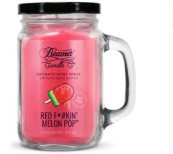 Beamer Candle Smoke Killer illatgyertya üvegedényben, füllel és fém kupakkal - Red Fkin’ Melon Pop - nagy (BC-7399)