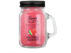 Beamer Candle Smoke Killer illatgyertya üvegedényben, füllel és fém kupakkal - Red Fkin’ Melon Pop - kicsi (BC-7444)