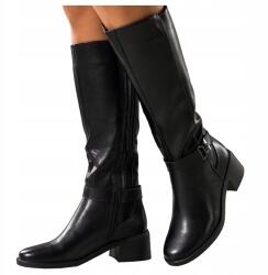 Sergio Leone Kozaki Fekete Női Kényelmes Alacsony Vastag Sarok Pánttal és Díszítéssel Divatos r 36 (7102740000364)