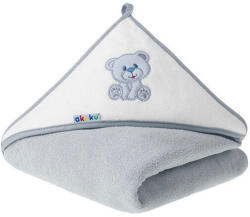 Akuku Baba kapucnis törölköző, 100×100cm, Szürke maci