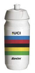 Santini UCI műanyag kulacs, 500 ml, csavaros, fehér-szivárványszínű