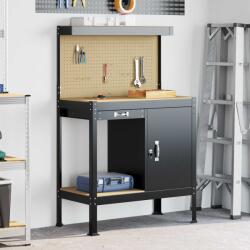 vidaXL Munkaasztalok fiókkal polcokkal Fekete 90 x 49 x 141 cm Faanyag (42020133)