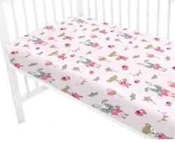  Baby Shop pamut, gumis lepedő 80*160 cm - rózsaszín róka és nyuszi
