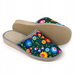 Nowo Női papucs, Size 36-41, filc felsőrész, természetes bőr talpbetét, EVA gumi talp, łowiczi minta (K-1548)