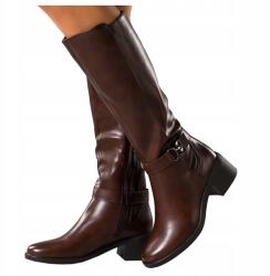 Sergio Leone Kozaki Barna Női Kényelmes Alacsony Sarok Tömbsarok Pánt Díszítéssel Divatos r 40 (7102750000408)