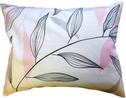  Flanel kispárna huzat - 40x50 cm / szürke - rózsaszín levél mintás
