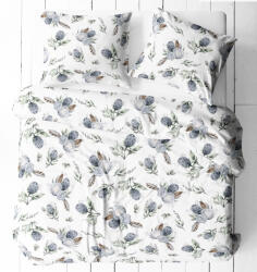  3 részes pamut ágynemű huzat szett - 140X200 cm / szürkéskék és barna egzotikus virág mintás