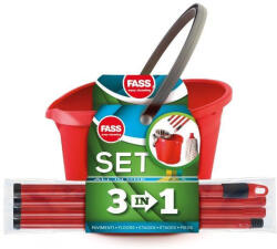 FASS felmosó szett ovális vödörrel, szintetkus moppal, nyéllel, csavarókosárral piros