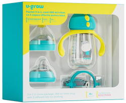 U-GROW Pachet 3 in 1 cana 260 ml tritan cu 3 accesorii diferite pentru baut : tetina biberon, cioc , pai, blue, U-Grow